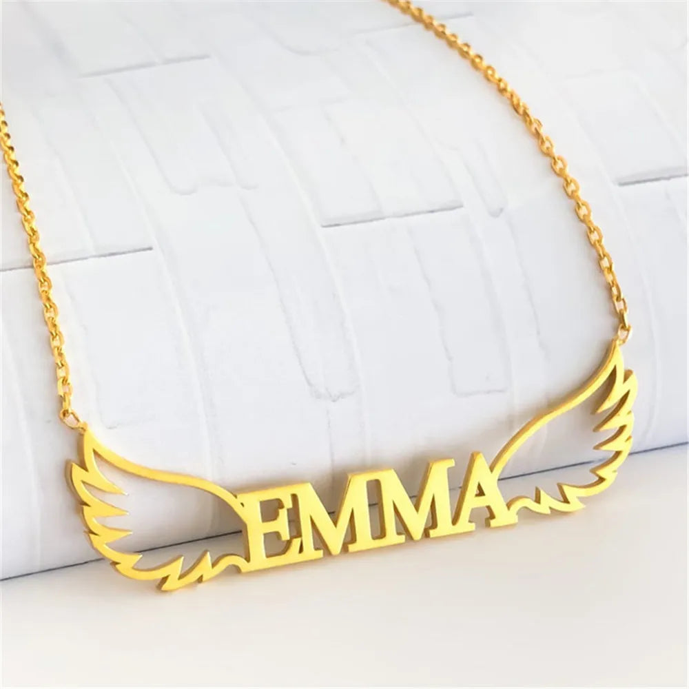 BellaLucas Angel Wings Custom Name Charm Necklace